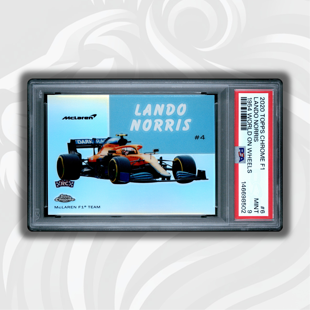 PSA 9 - Lando Norris #4 - 2020 Topps Chrome F1 - 1954 World On Wheels - Front