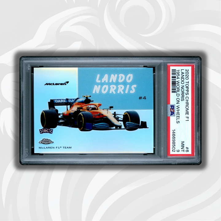 PSA 9 - Lando Norris #4 - 2020 Topps Chrome F1 - 1954 World On Wheels - Front
