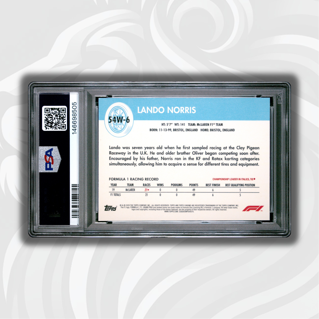 PSA 9 - Lando Norris #4 - 2020 Topps Chrome F1 - 1954 World On Wheels - Back