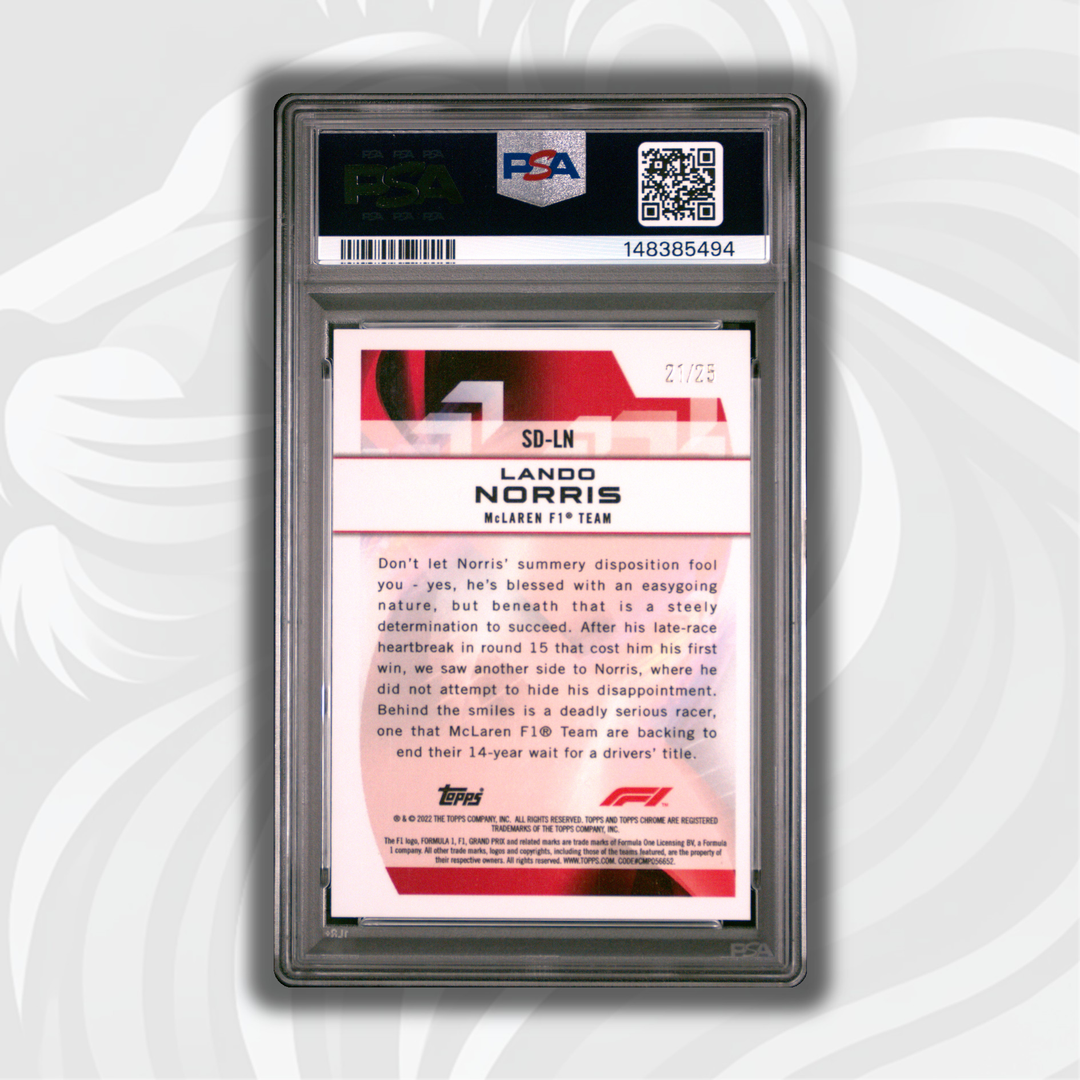 PSA 9 - 21/25 Lando Norris #SDLN - 2022 Topps Chrome F1 - Speed Demons Orange Refractor - Back