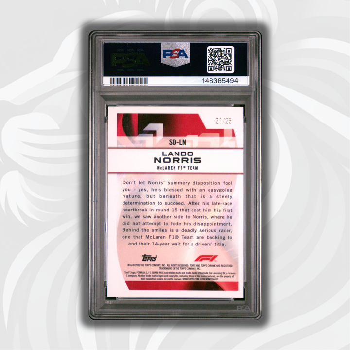 PSA 9 - 21/25 Lando Norris #SDLN - 2022 Topps Chrome F1 - Speed Demons Orange Refractor - Back