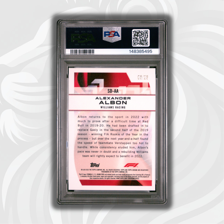 PSA 9 - 05/25 Alexander Albon #SDAA - 2022 Topps Chrome F1 - Speed Demons Orange Refractor - Back