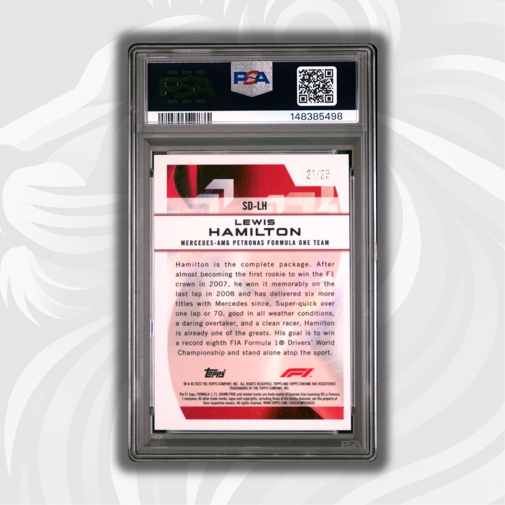 PSA 9 - 21/25 Lewis Hamilton #SDLH - 2022 Topps Chrome F1 - Speed Demons Orange Refractor - Back