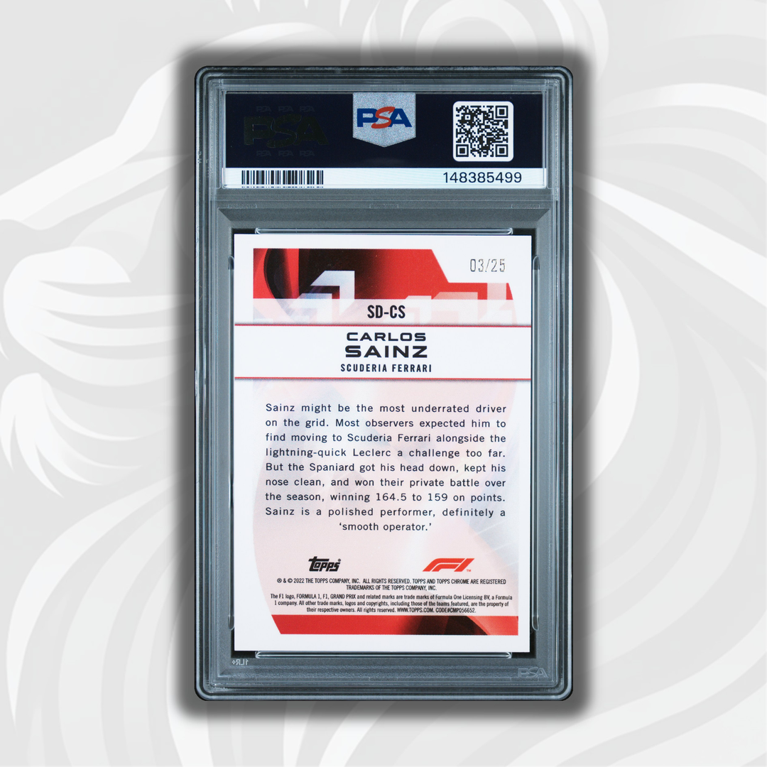 PSA 9 - 03/25 Carlos Sainz #SDCS - 2022 Topps Chrome F1 - Speed Demons Orange Refractor - Back