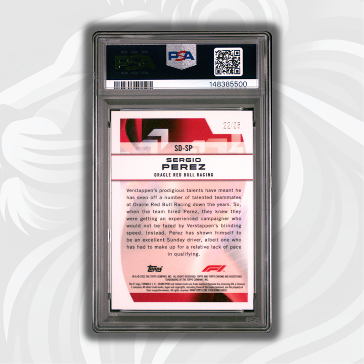 PSA 10 - 22/25 Sergio Perez #SDSP - 2022 Topps Chrome F1 - Speed Demons Orange Refractor - Back