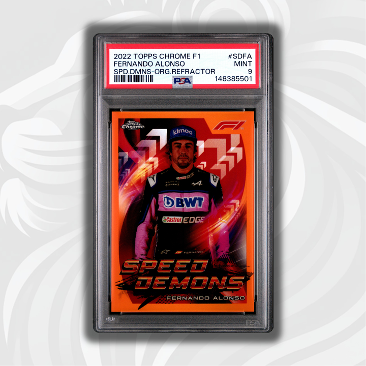 PSA 9 - 06/25 Fernando Alonso #SDFA - 2022 Topps Chrome F1 - Speed Demons Orange Refractor - Front