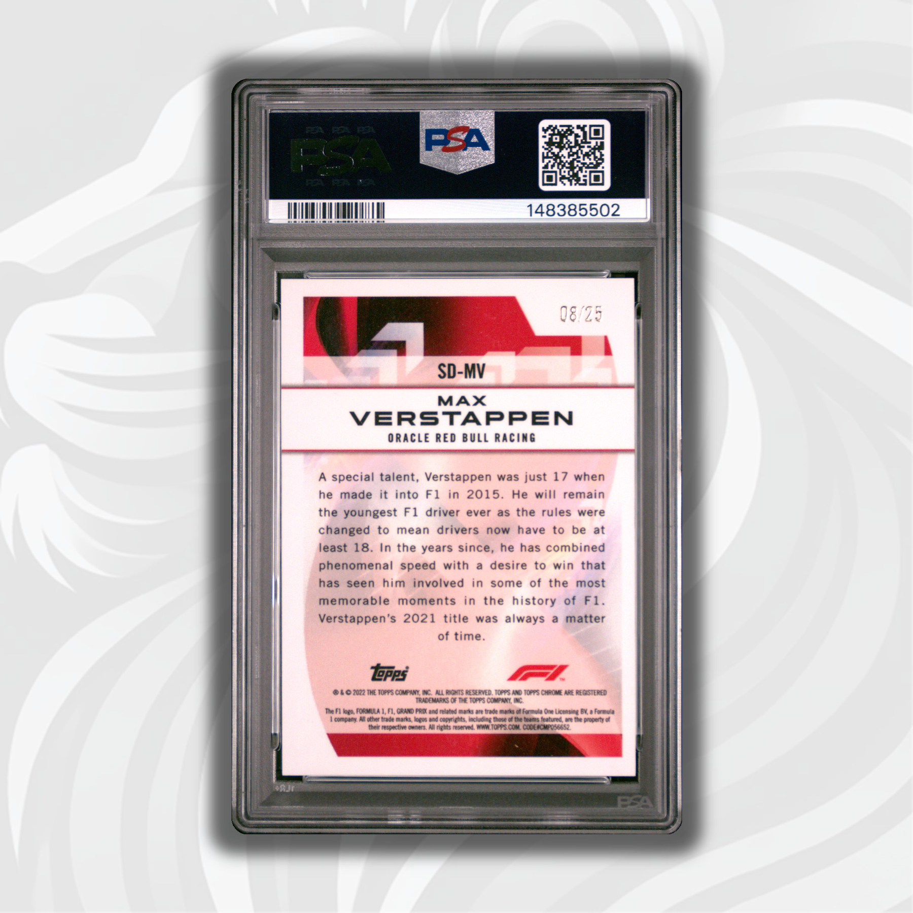 PSA 10 08/25 Max Verstappen 2022 Topps Chrome F1 Speed Demons