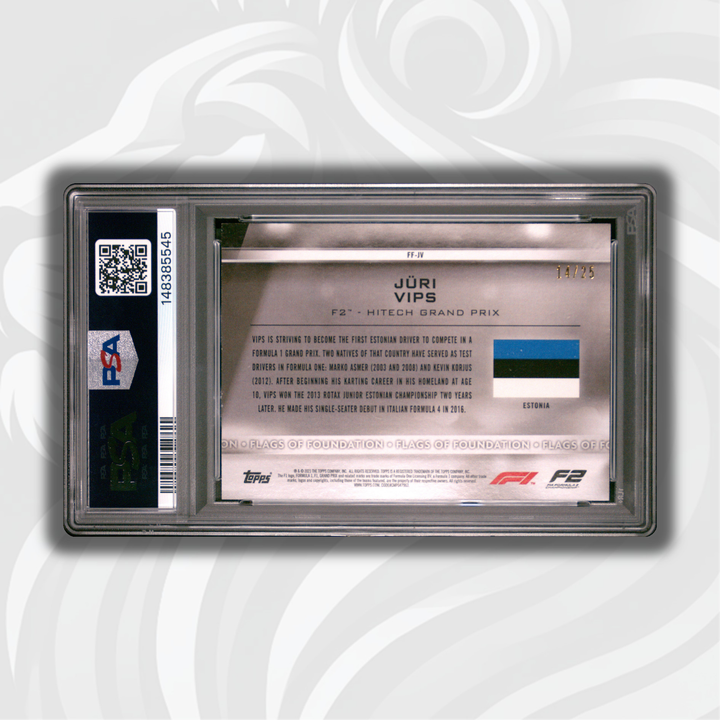 PSA 9 - 14/25 Jüri Vips #FF-JV - 2021 Topps Formula 1 - Flags of Foundation Orange - Back