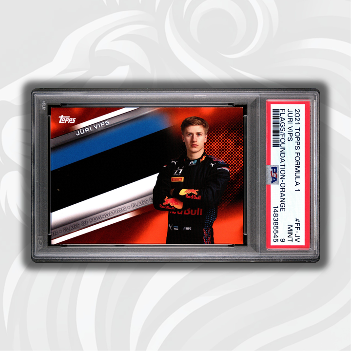 PSA 9 - 14/25 Jüri Vips #FF-JV - 2021 Topps Formula 1 - Flags of Foundation Orange - Front