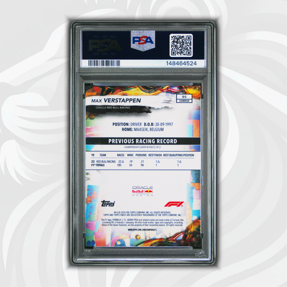 PSA 10 - 154/200 Max Verstappen #95 - Blue Refractor - 2024 Topps Finest Formula 1 - Back