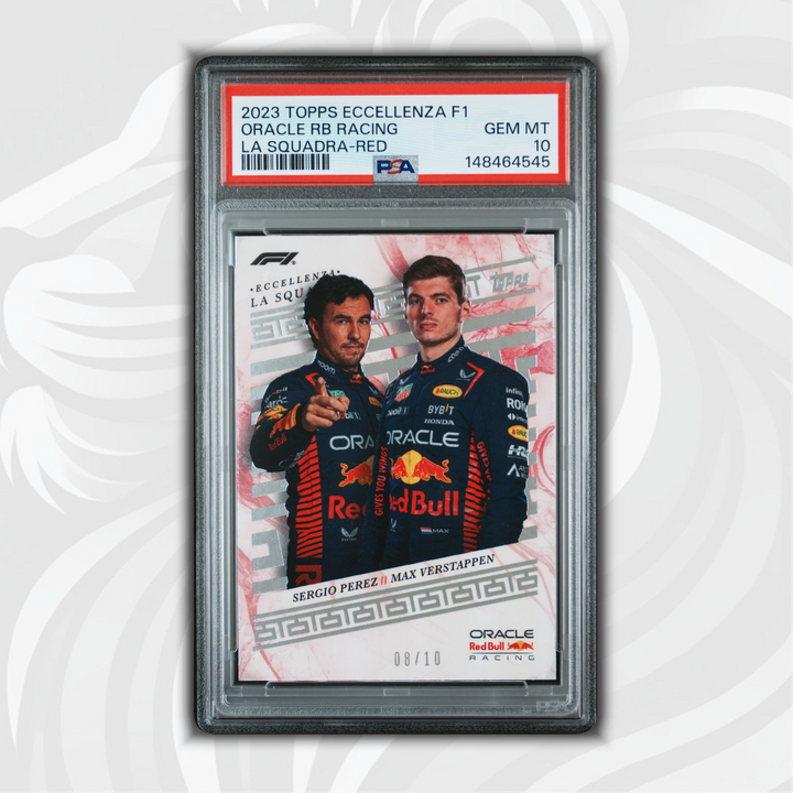 PSA 10 - 08/10 Sergio Perez / Max Verstappen - La Squadra - 2023 Topps Eccellenza F1 - Red