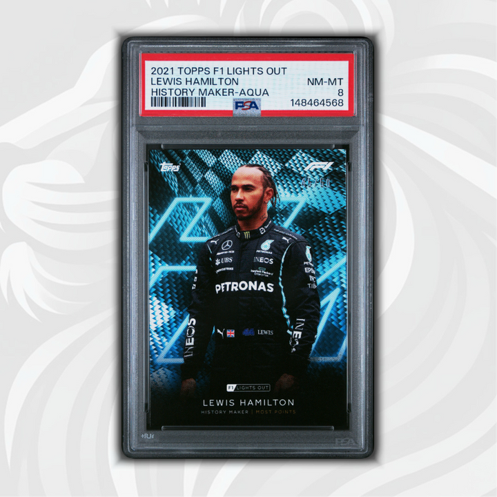 PSA 8 - 46/50 Lewis Hamilton - History Maker - 2021 Topps Lights Out F1 - Aqua
