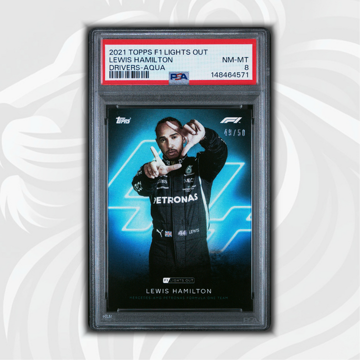 PSA 8 - 49/50 Lewis Hamilton - Drivers - 2021 Topps Lights Out F1 - Aqua