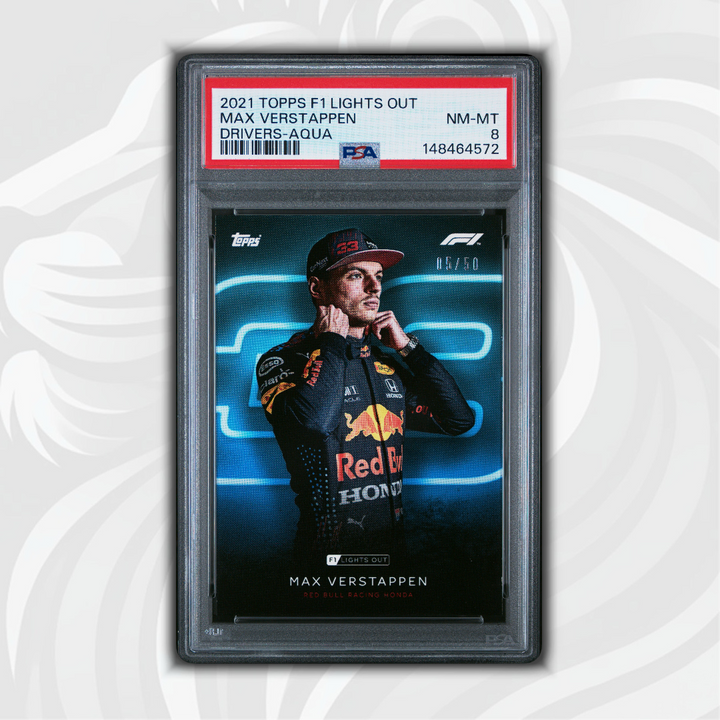 PSA 8 - 05/50 Max Verstappen - Drivers - 2021 Topps Lights Out F1 - Aqua
