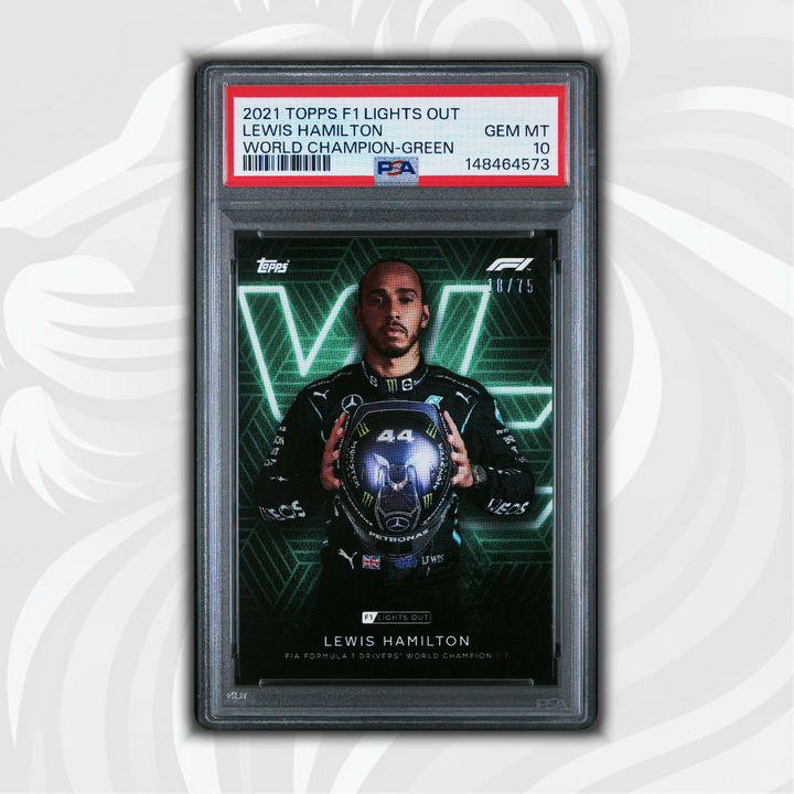 PSA 10 - 18/75 Lewis Hamilton - World Champion - 2021 Topps Lights Out F1 - Green