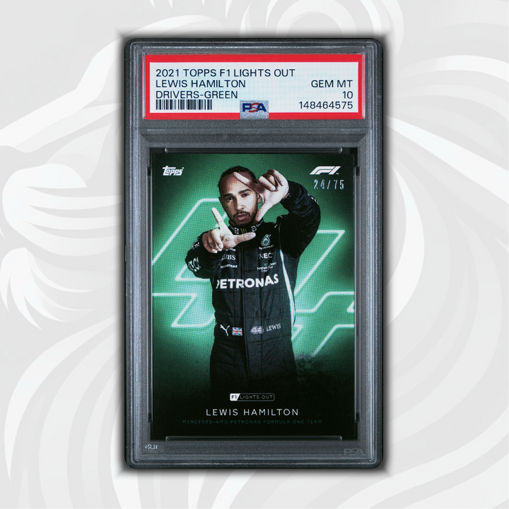 PSA 10 - 24/75 Lewis Hamilton - Drivers - 2021 Topps Lights Out F1 - Green