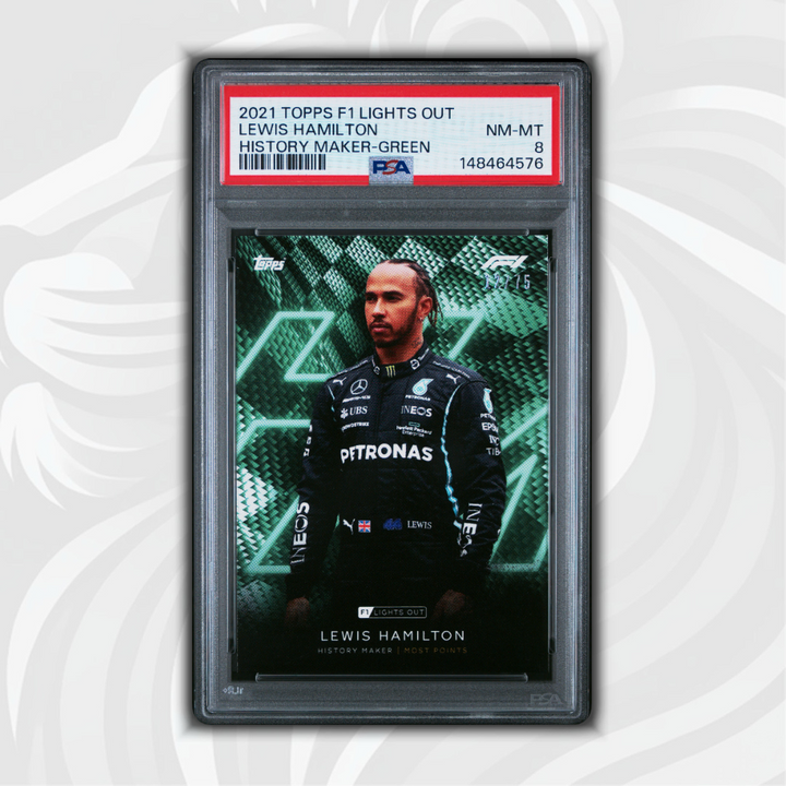 PSA 8 - 34/75 Lewis Hamilton - History Maker - 2021 Topps Lights Out F1 - Green