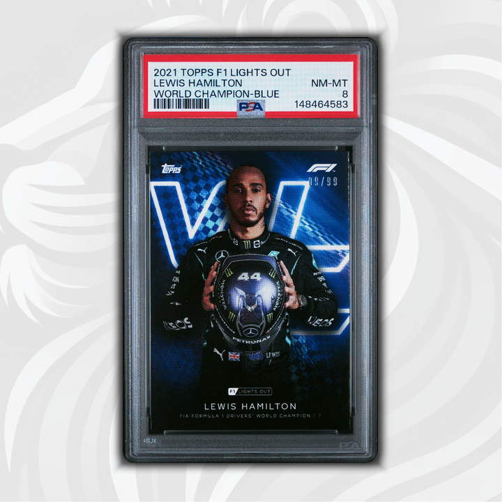 PSA 8 - 09/99 Lewis Hamilton - World Champion - 2021 Topps Lights Out F1 - Blue