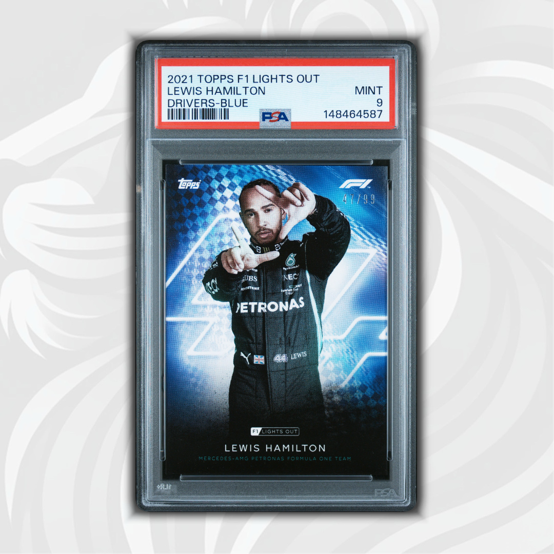 PSA 9 - 47/99 Lewis Hamilton - Drivers-Blue - 2021 Topps F1 Lights Out - Front
