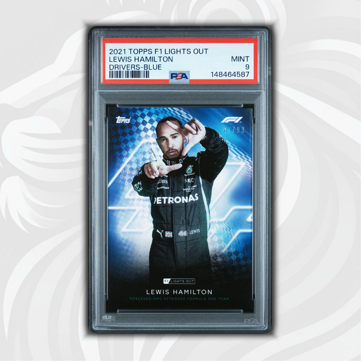 PSA 9 - 47/99 Lewis Hamilton - Drivers-Blue - 2021 Topps F1 Lights Out - Front