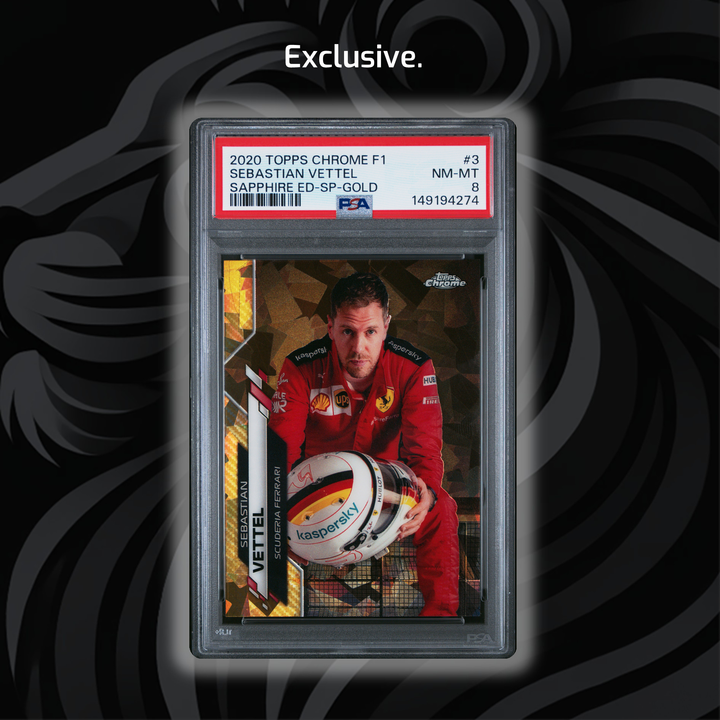 PSA 8 - 06/50 Sebastian Vettel #3 - 2020 Topps Chrome F1 - Sapphire Edition SP Gold - Front