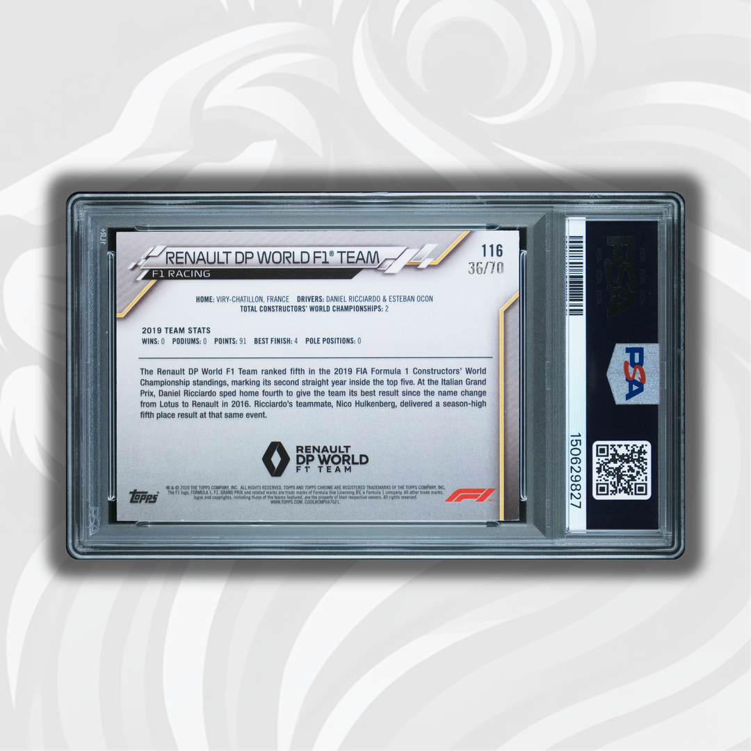 PSA 9 - 36/70 雷诺 DP World F1 车队 #116 - 2020 Topps Chrome F1 - 蓝宝石 - 70 周年纪念
