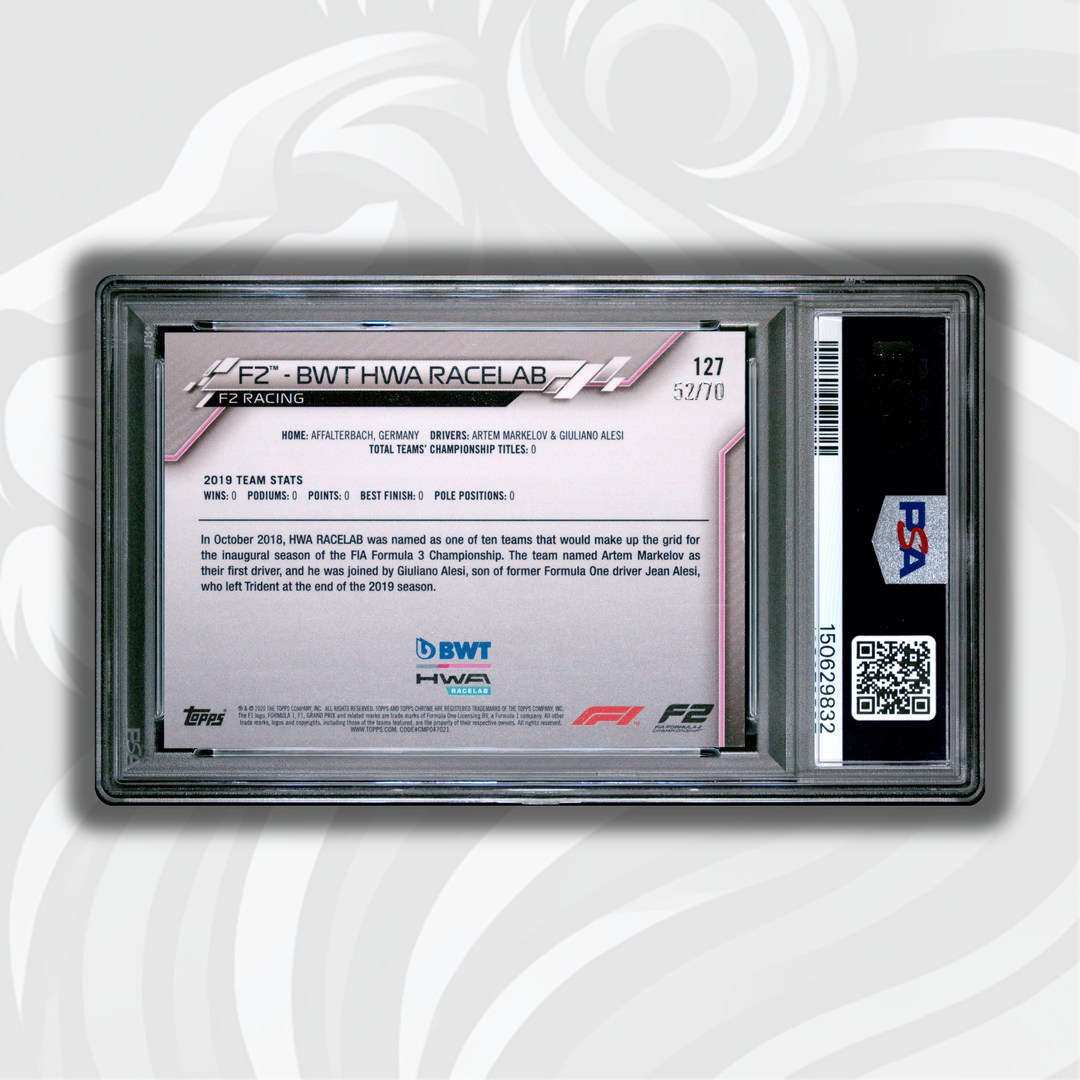 PSA 7 - 52/70 BWT HWA Racelab #127 - 2020 Topps Chrome F1 - Sapphire - 70th Anvrs.