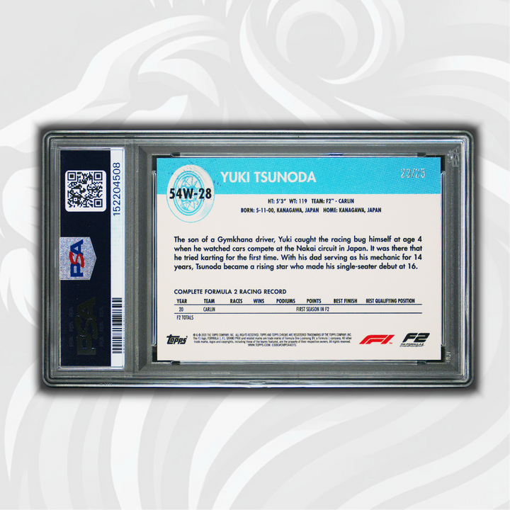 PSA 7 - 23/25 Yuki Tsunoda #54W-28 - 2020 Topps Chrome F1 - Orange Refractor