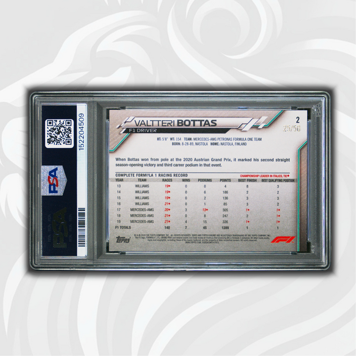 PSA 8 - 25/50 Valtteri Bottas #2 - 2020 Topps Chrome F1 - Sapphire Gold