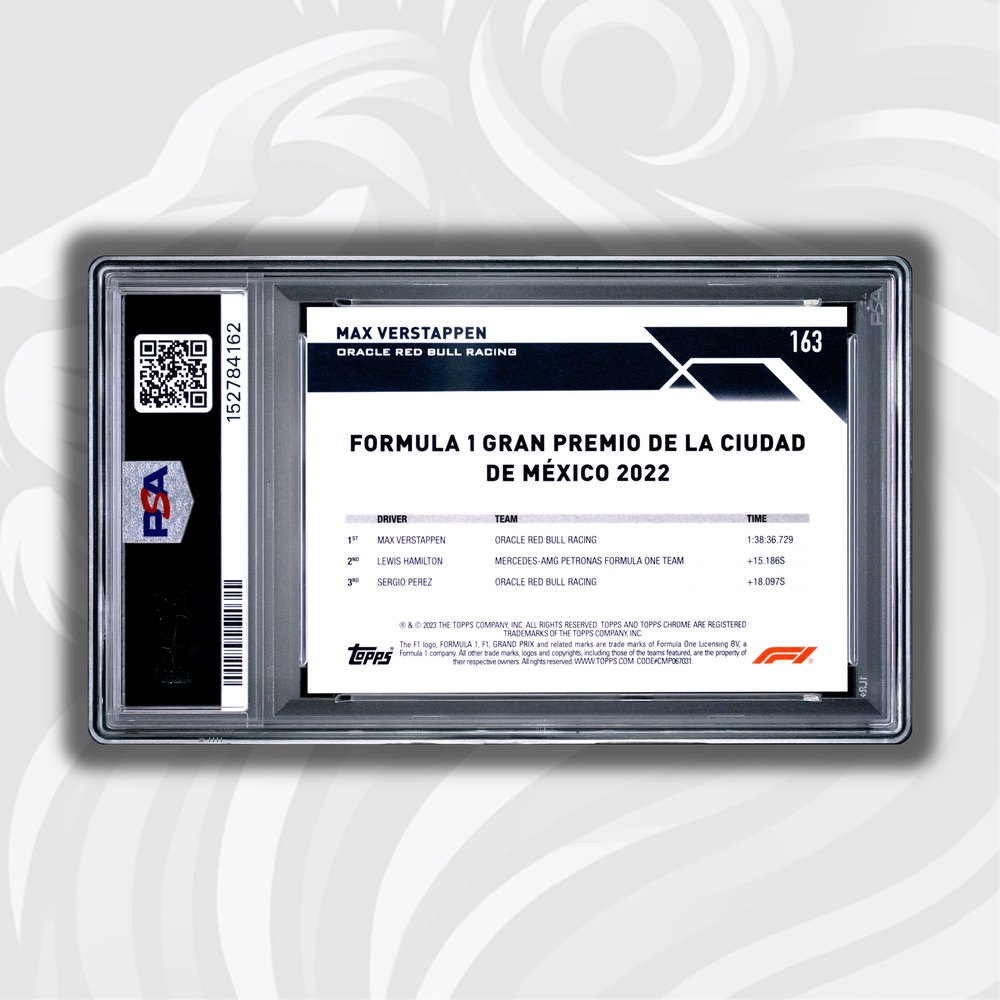 PSA 10 - 1/5 Max Verstappen #163 - 2023 Topps Chrome F1 Sapphire Edition - Red - Back