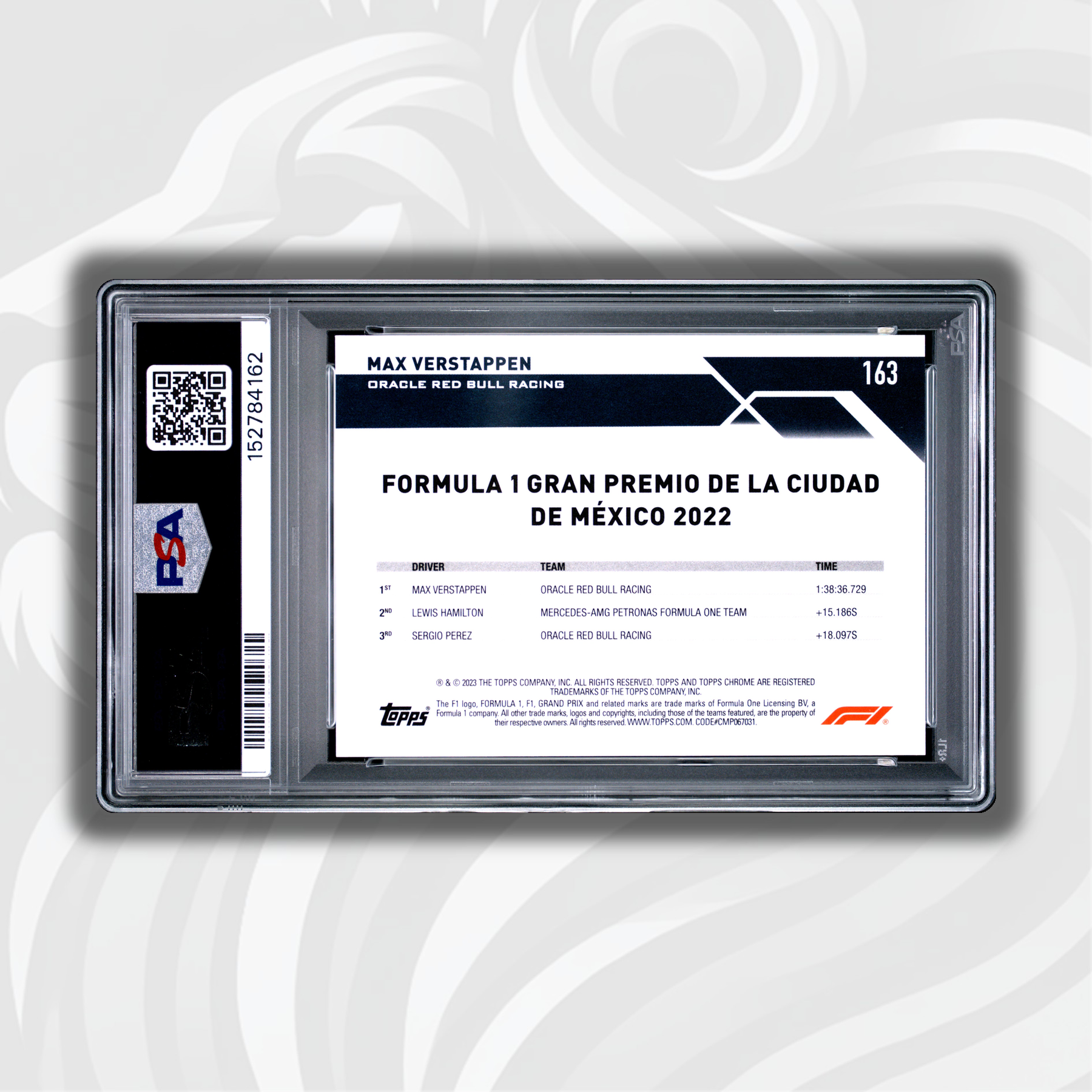 PSA 10 - 1/5 Max Verstappen #163 2023 Topps Chrome F1 Sapphire