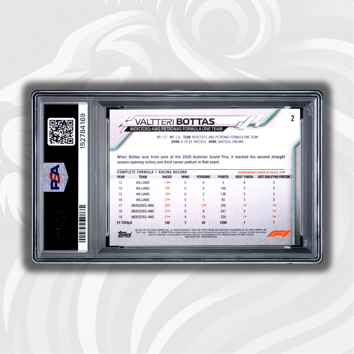 PSA 9 - Valtteri Bottas #2 - 2020 Topps Chrome F1 - Sapphire Edition SP - Back