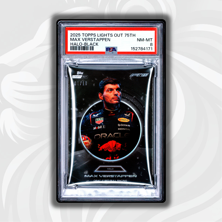 PSA 8 - 01/10 Max Verstappen - 2025 Topps Lights Out 75th - Halo Black - Front