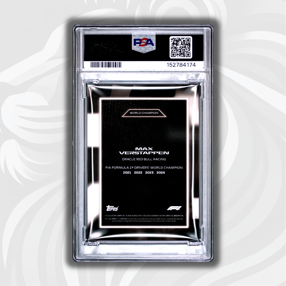 PSA 8 - 01/10 Max Verstappen - 2025 Topps Lights Out - World Champion Black - Back