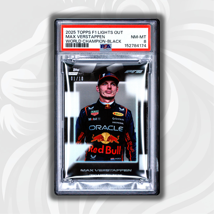 PSA 8 - 01/10 Max Verstappen - 2025 Topps Lights Out - World Champion Black - Front