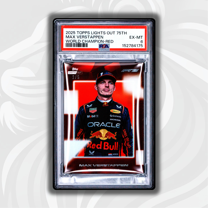 PSA 6 - 2/5 Max Verstappen - 2025 Topps Lights Out 75th - World Champion Red - Front