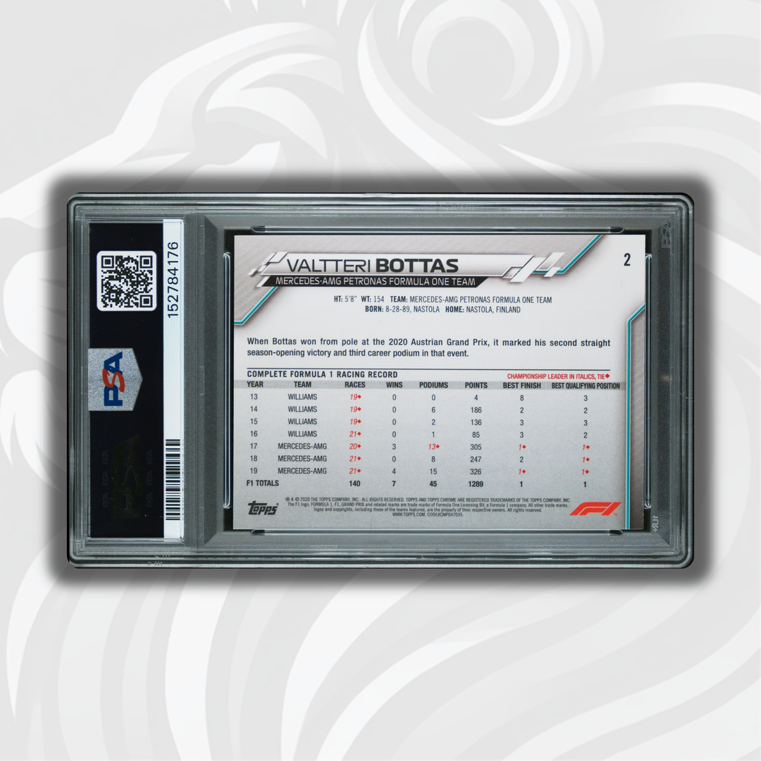 PSA 10 - Valtteri Bottas #2 - 2020 Topps Chrome F1 - Sapphire Edition SP - Back