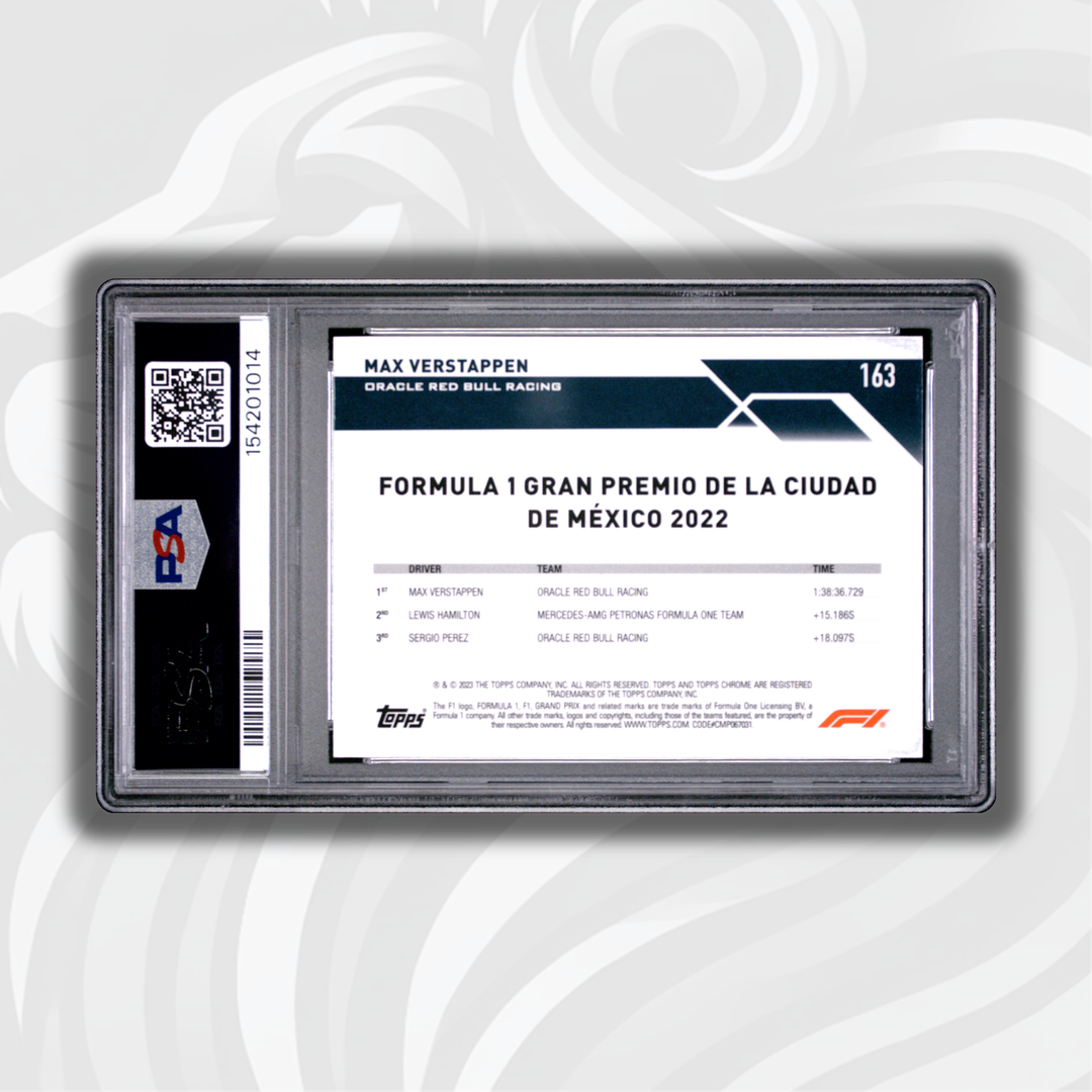 PSA 9 - 40/99 Max Verstappen #163 - 2023 Topps Chrome F1 - Sapphire Edition Aqua - Back