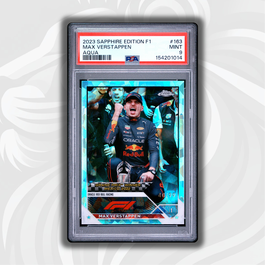 PSA 9 - 40/99 Max Verstappen #163 - 2023 Topps Chrome F1 - Sapphire Edition Aqua - Front