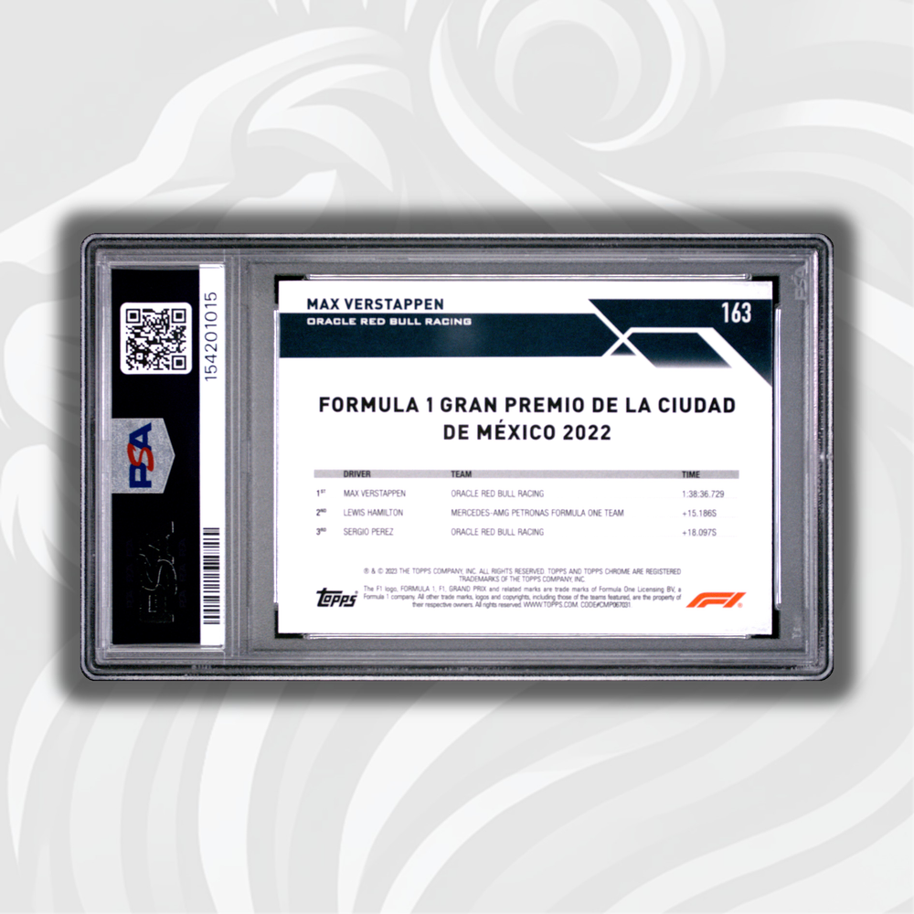 PSA 9 - 17/50 Max Verstappen #163 - 2023 Topps Chrome F1 Sapphire Edition - Gold - Back