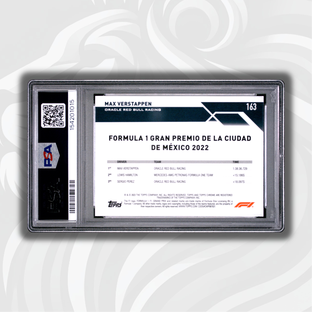 PSA 9 - 17/50 Max Verstappen #163 - 2023 Topps Chrome F1 Sapphire Edition - Gold - Back