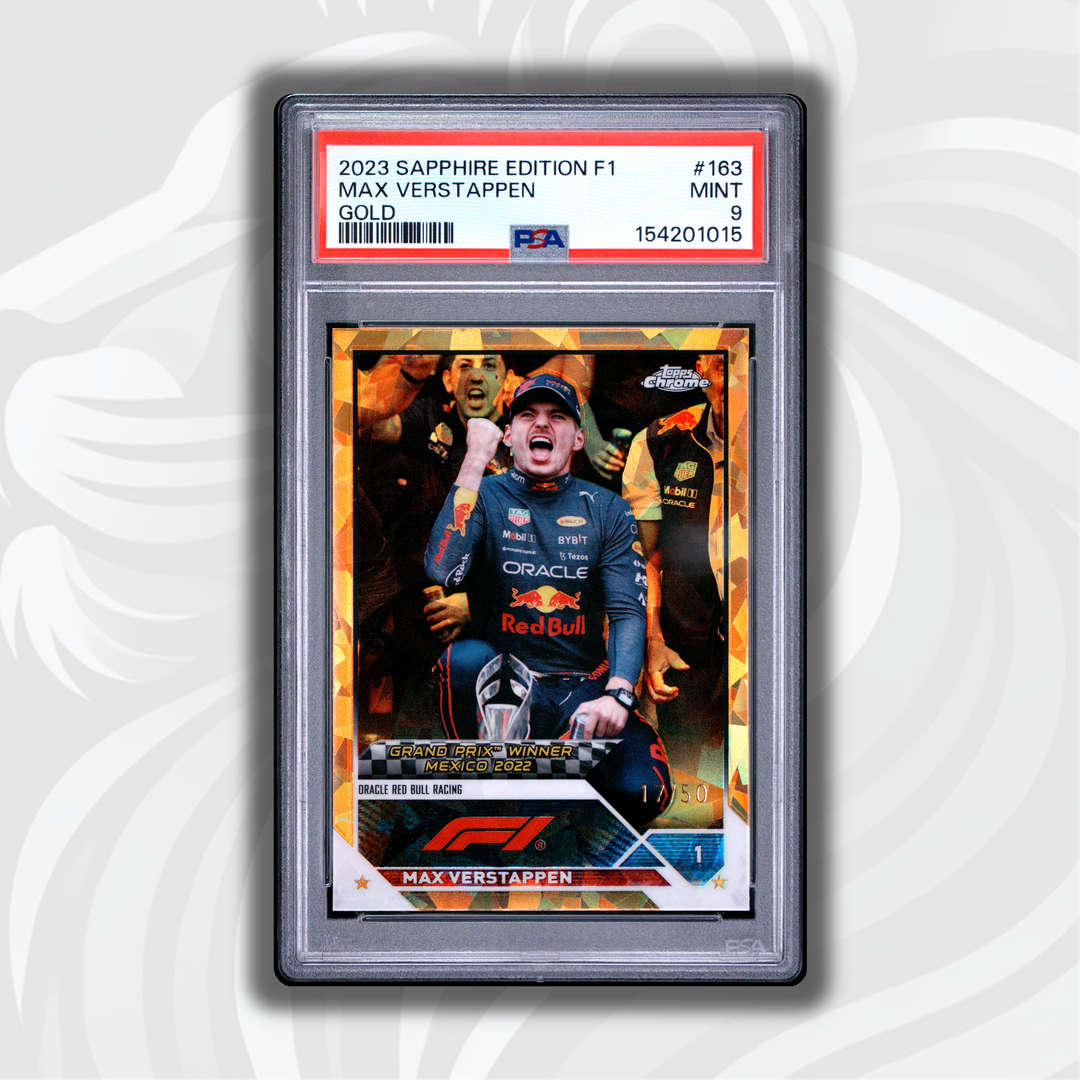 PSA 9 - 17/50 Max Verstappen #163 - 2023 Topps Chrome F1 Sapphire Edition - Gold - Front