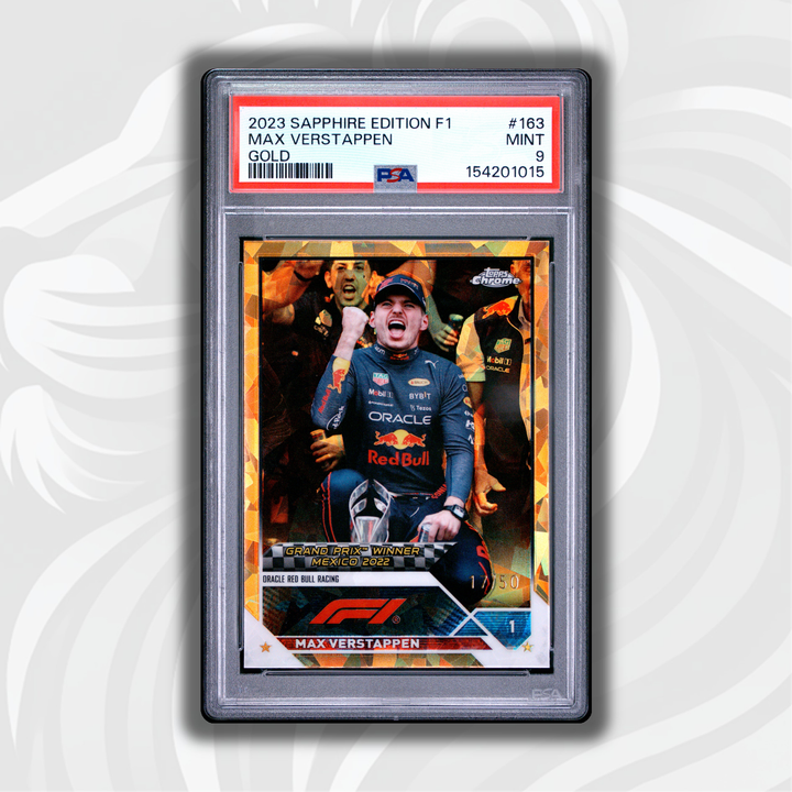 PSA 9 - 17/50 Max Verstappen #163 - 2023 Topps Chrome F1 Sapphire Edition - Gold - Front