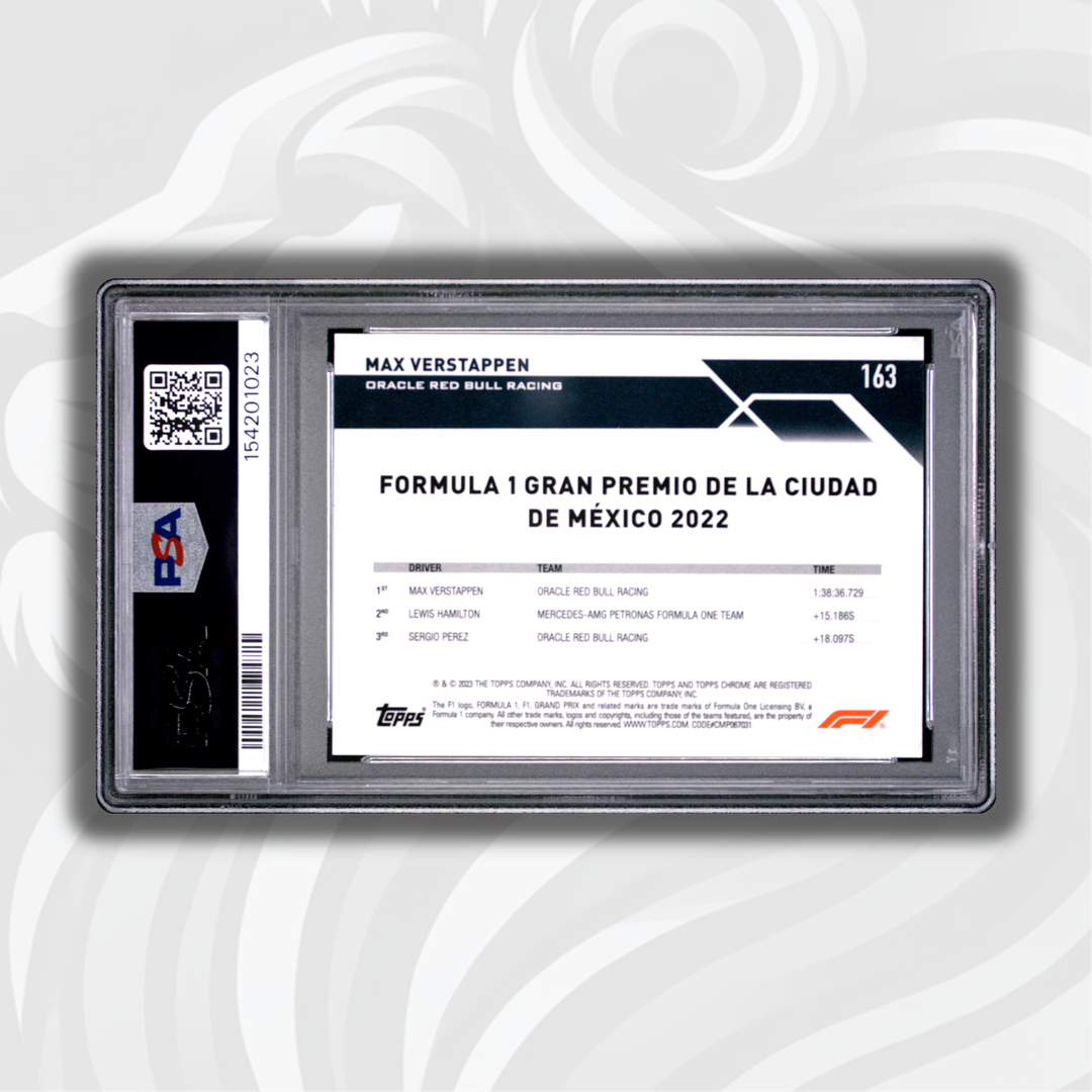 PSA 9 - 12/15 Max Verstappen #163 - 2023 Topps Chrome F1 Sapphire Edition - Black & White - Back