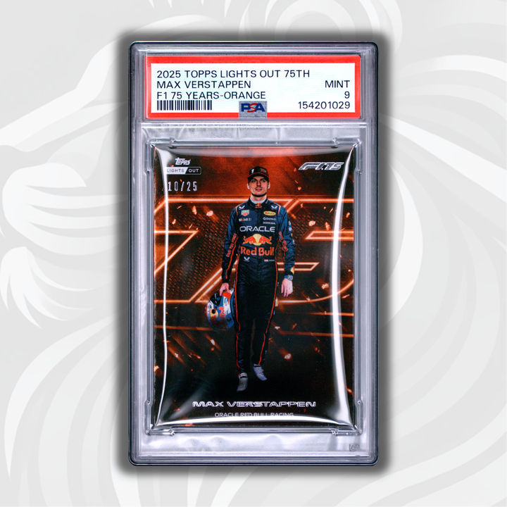 PSA 9 - 10/25 Max Verstappen - 2025 Topps Lights Out 75th - F1 75 Years Orange - Front