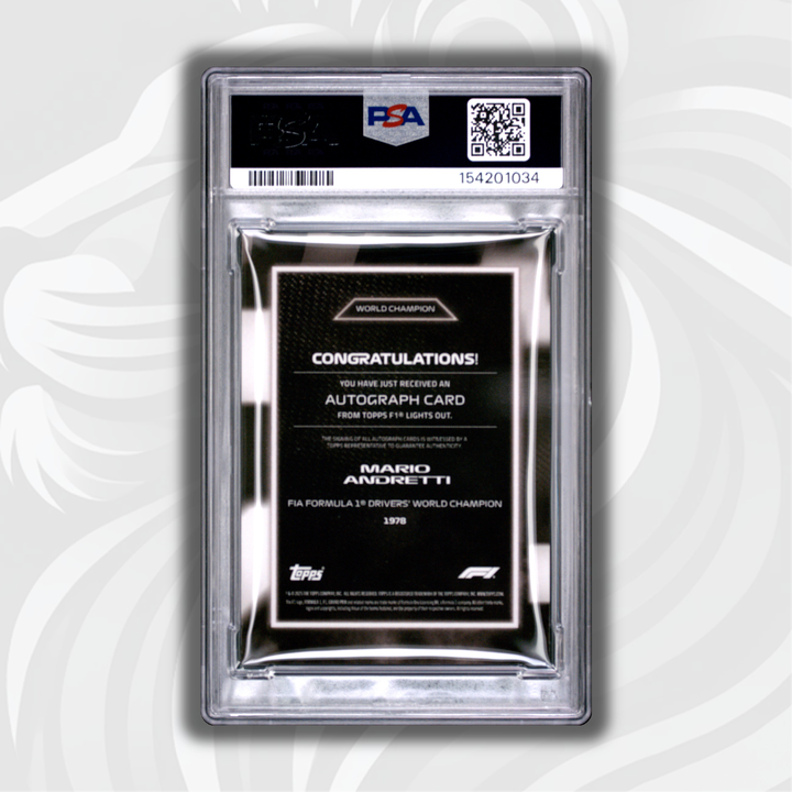 PSA 8 - 04/10 Mario Andretti - 2025 Topps Lights Out 75th - Auto World Champion Black