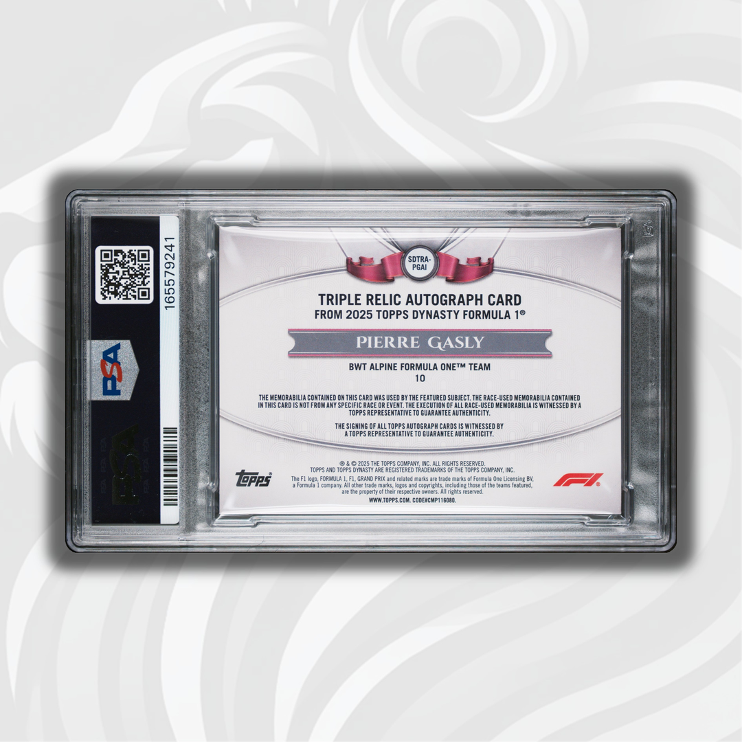 PSA 5 - 3/5 Pierre Gasly #PGAI - 2025 Topps Dynasty F1 - Triple Relic Autograph Red - Back