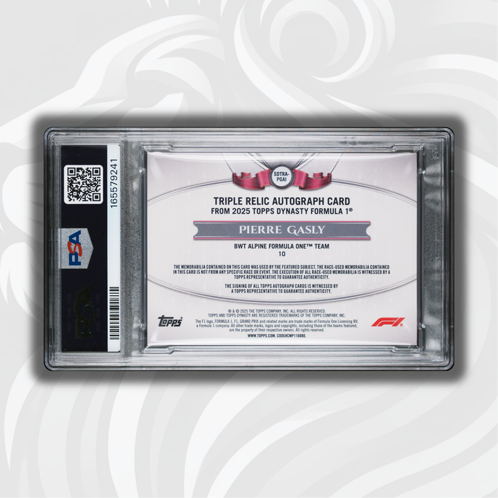 PSA 5 - 3/5 Pierre Gasly #PGAI - 2025 Topps Dynasty F1 - Triple Relic Autograph Red - Back