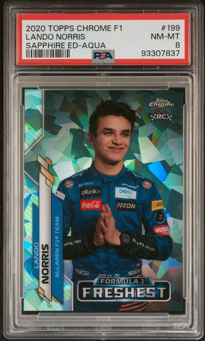 PSA 8 - 32/99 Lando Norris #199 - Sapphire Edition - Aqua - Rookie Card