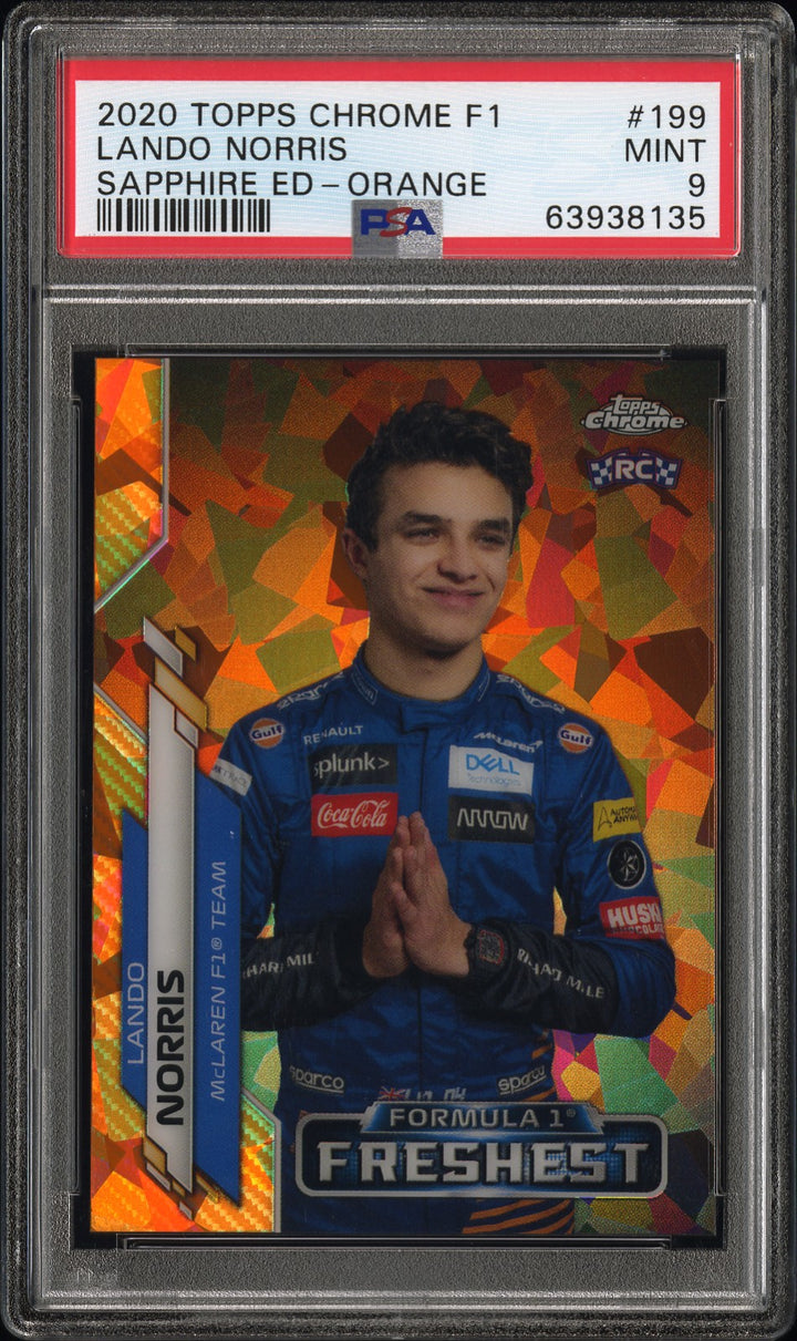 PSA 9 - 12/25 Lando Norris #199 - Sapphire - 2020 Topps Chrome F1 - Orange - Rookie Card